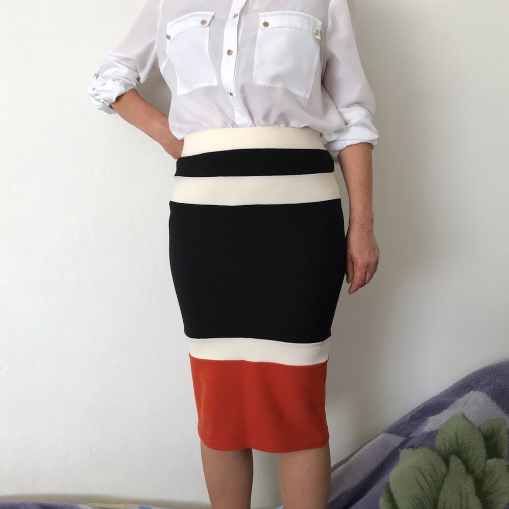 privy High Waist Tri-Color Pencil Skirt
